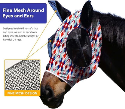 Harrison Howard Super Comfort Stretchy Fitting Horse Fly Mask with UV Protection Soft on Skin with Breathability Tribal Abstract Pony