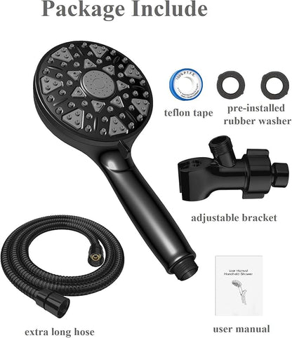 High Pressure Shower head with Handheld 7 Modes, Built-in Power Wash to Clear Tub. Tile &amp; Pets, 5” High Flow Hand Held Hydro Rain Showerhead with Stainless Steel Hose and Adjustable Bracket-Matt Black