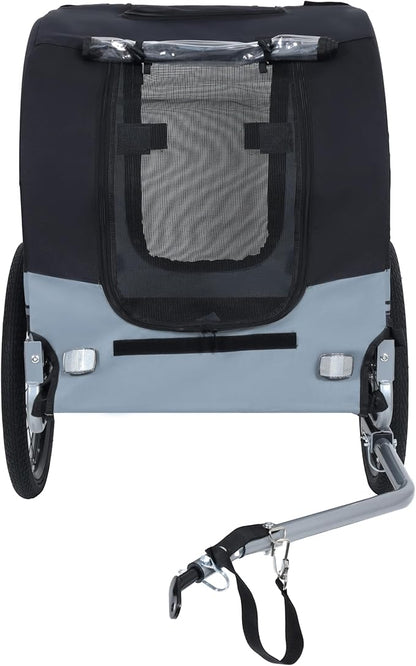 Blue-Grey Large Folding Bike Trailer for Dogs – Heavy-Duty Steel Frame, 66LB Capacity Pet Carrier for All-Terrain Cycling, Jogging &amp; Camping Adventures!
