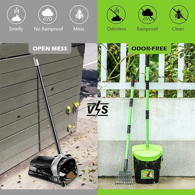 MXF Pooper Scooper Swivel Bin &amp; Rake Kit with 20 Waste Bags, 36.6" Long Handle Adjustable Portable Non-Breakable Dog Pooper Scooper for Large Medium Small Dogs, Poop Scooper for Lawn Yard Dog Kennel