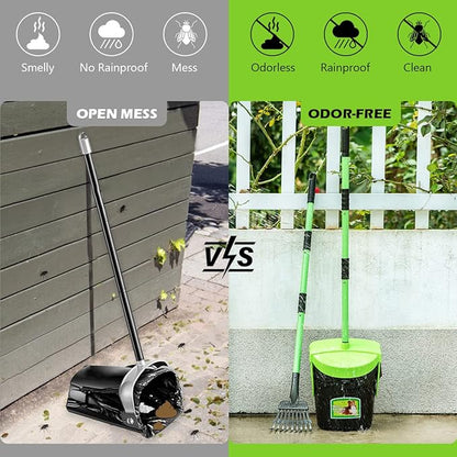 MXF Pooper Scooper Swivel Bin &amp; Rake Kit with 20 Waste Bags, 36.6" Long Handle Adjustable Portable Non-Breakable Dog Pooper Scooper for Large Medium Small Dogs, Poop Scooper for Lawn Yard Dog Kennel
