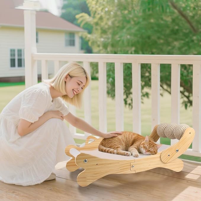 Cat Scratcher Bed for Indoor Cats | 3-in-1 Scratching Post &amp; Hammock Lounge with Wooden Perch, No-Tip Stable Base for Small/Medium/Large Cats ，Durable Scratch Pad &amp; Cat Furniture (Easy Assembly)
