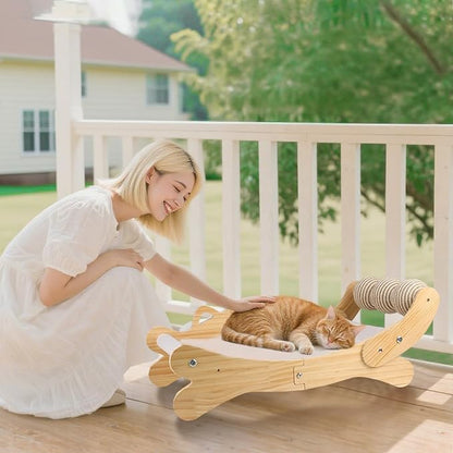 Cat Scratcher Bed for Indoor Cats | 3-in-1 Scratching Post &amp; Hammock Lounge with Wooden Perch, No-Tip Stable Base for Small/Medium/Large Cats ，Durable Scratch Pad &amp; Cat Furniture (Easy Assembly)