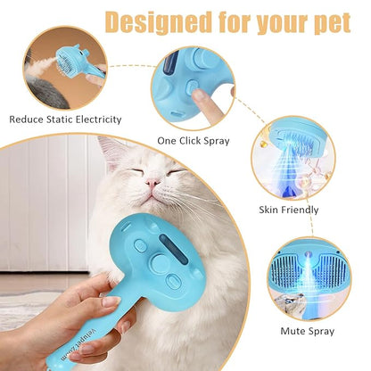 Cat Steam Brush for Shedding, Pet Steam Brush for Dog with Release Button,Anti-Static Pet Spray Hair Removal Comb,Cat Spray Comb for Long &amp; Short Haired Pets,Blue