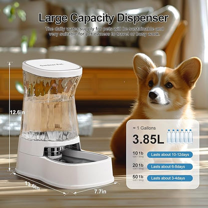 Gardner Pet Automatic Dog Water Dispenser Gravity Stainless Steel Water Waterer Feeder, 100% BPA-Free Large Capacity Water Feeding Bowls for Medium &amp; Large-Sized Dogs Cats Other Pets -(1 Gallon)