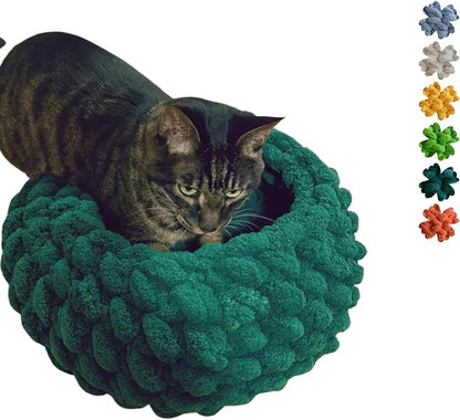 Cat Nest Bed – Premium Handwoven Washable Extra Soft Round Cave House for Indoor Kitten &amp; Kitty, Small &amp; Large (DGreen,Large)