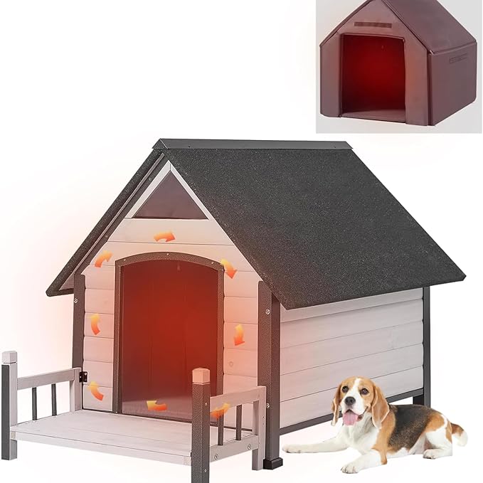 Metal Frame Dog House with Insulated Liner for Indoor &amp; Outdoor Use - Large Dog Kennel with Weatherproof Roof &amp; Foot Pads for Small, Medium &amp; Large Dogs(White)