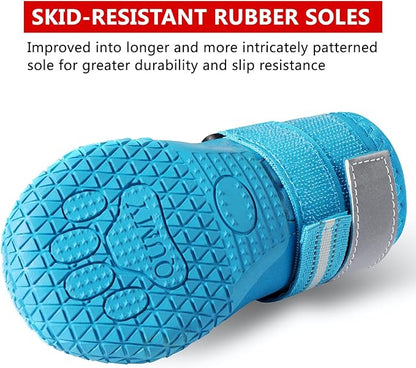 QUMY Dog Shoes for Large Dogs, Medium Dog Boots &amp; Paw Protectors for Winter Snowy Day, Summer Hot Pavement, Waterproof in Rainy Weather, Outdoor Walking, Indoor Hardfloors Anti Slip Sole Blue 6