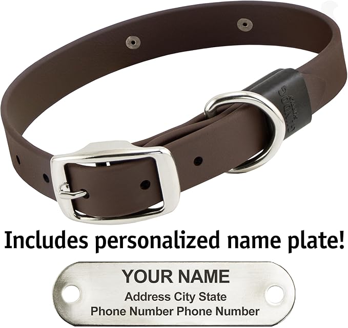 Biothane Custom Dog Collar – Waterproof, Stink-Proof Personalized Collar with Name &amp; Phone Number – Durable, Many Sizes and Colors – Assembled in USA (Chocolate Brown)