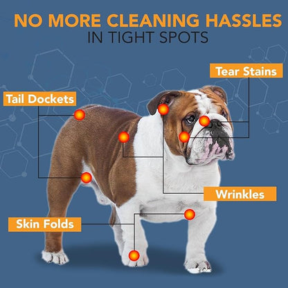 NOVEHA Wrinkle XL Wipes for Dogs | Wipes for Bulldog, French Bulldog, Pug, English Bulldog – Wipes for Multiple Areas Removes Dirt, Wrinkles, Folds, Tear Stain, Tail Pockets &amp; Paws (240 Counts)