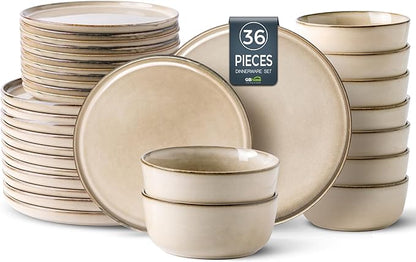 GBHOME Ceramic Dinnerware Sets for 12, 36 Pieces Stoneware Plates and Bowls Sets, Reactive Glaze Dishes -Scratch Resistant, Dishwasher&amp;Microwave Safe