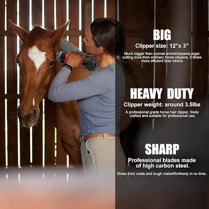 Horse Clippers,600W Professional Electric Horse Grooming Kit, Shaving Equine Clippers for Horses Goat Cattle Large Thick Coat Animals,6 Speeds Heavy Duty Farm Livestock Haircut Trimmer