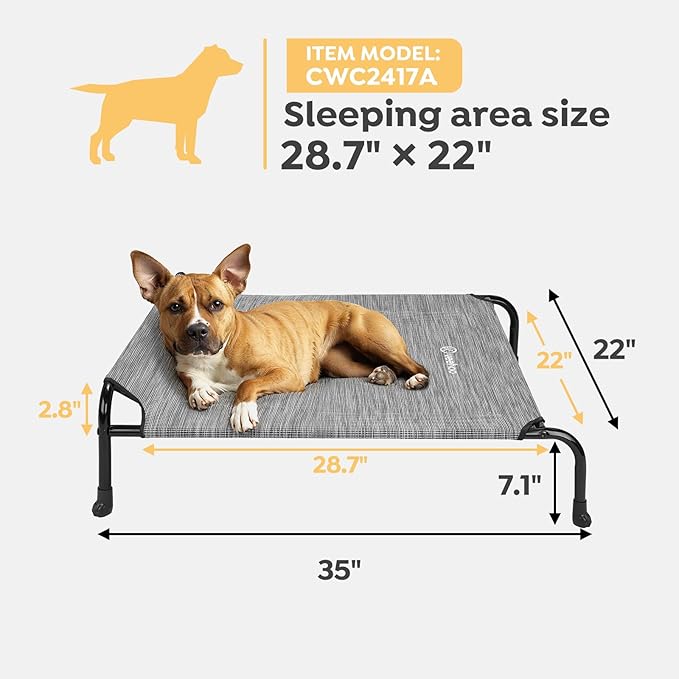 Veehoo Original Elevated Dog Bed - Outdoor Raised Dog Cot, One-Sided Raised Headboard Cooling Pet Bed, Non-Slip &amp; Breathable, L, CWC2417A