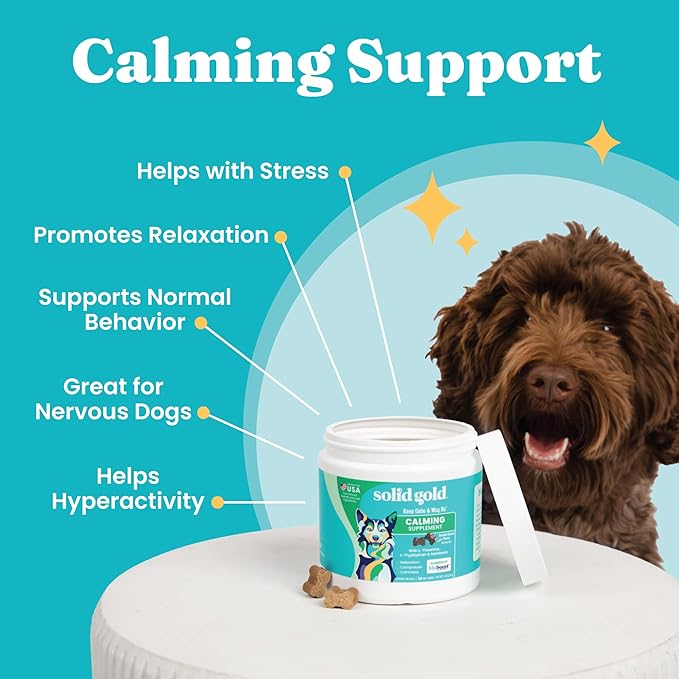 Solid Gold Calming Chews for Dogs - Dog Calming Chews w/Melatonin for Separation, Stress &amp; Hyperactivity Relief - Supports Relaxation for Travel, Fireworks &amp; Storms - All Ages &amp; Sizes - Bacon 120ct
