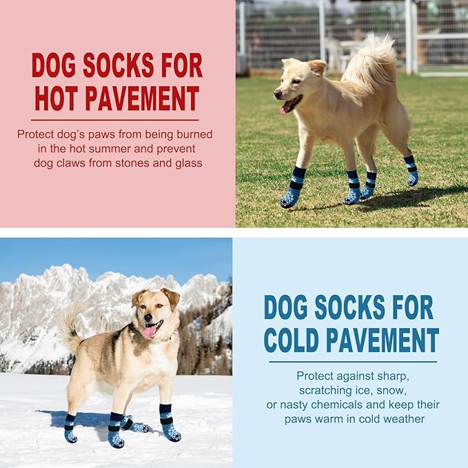 EXPAWLORER Anti Slip Dog Socks to Prevent Licking Paws, Dog Shoes for Hot Pavement, Dog Booties for Small Medium Large Senior Dogs, Traction Control Boots &amp; Paw Protectors for Hardwood Floors