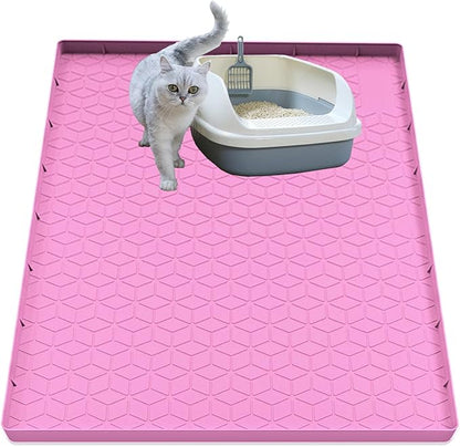 Cat Litter Mat, Silicone Large Cat Mat for Litter Box - 34x22 in, Waterproof &amp; Non-Slip, Durable &amp; Easy Clean, Pink