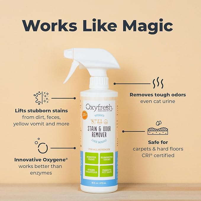 Oxyfresh Advanced Pet Stain Remover &amp; Urine Odor Eliminator – Fast Acting Pet Odor Eliminator for All Surfaces - Best Way to Remove Stains - Dog &amp; Cat Urine Neutralizer