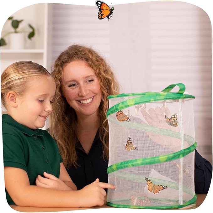 Insect Lore Butterfly Garden Kit with Live Caterpillars – Grow 10 Painted Lady Butterflies | STEM Learning Activity, Habitat with Journal, Stickers, Seeds &amp; Figurines | As Seen on TV