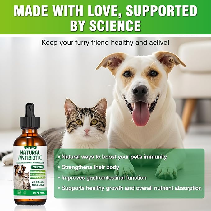 Natural Antibiotics for Dogs and Cats,Antibiotic for Cats,Dog Antibiotics in Drops,Help with Allergies, Itching, Coughs, UTIs,Skin, Coat, Digestion Care,for All Breeds &amp; Ages,Pet Supplements&amp;Vitamins