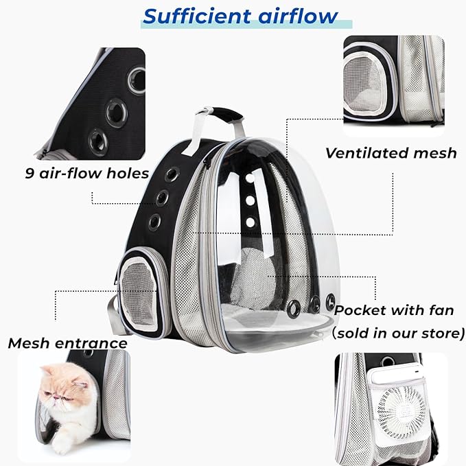Lollimeow Cat Carrier Backpack, Bubble Expandable Backpack Carrier, Pets and Small Dogs,Airline-Approved, Designed for Travel, Hiking, Walking &amp; Outdoor Use (Front Expandable-Black)
