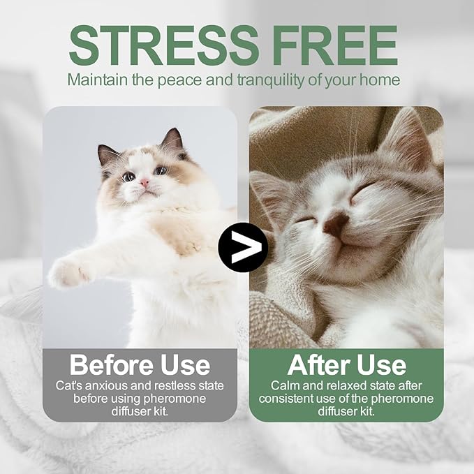 Cat Calming Diffuser Kit with 2 Plug-in &amp; 4 Refills, Pheromone Diffuser for Cats Reducing Fighting, Scratching, Urine, Aggression, Anxiety, Fireworks, Vet Visits, Travel, 120 Day Supply, Safe Formula