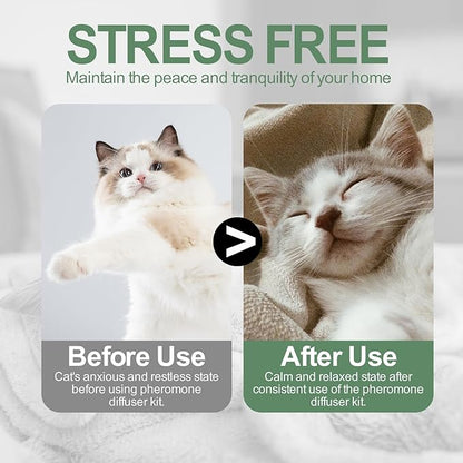 Cat Calming Diffuser Kit with 2 Plug-in &amp; 4 Refills, Pheromone Diffuser for Cats Reducing Fighting, Scratching, Urine, Aggression, Anxiety, Fireworks, Vet Visits, Travel, 120 Day Supply, Safe Formula
