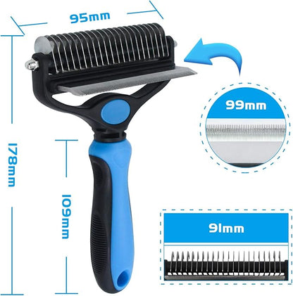 Pet Grooming Tool - 2 Sided Undercoat Rake for Cats &amp; Dogs - Safe Dematting Comb for Easy Mats &amp; Tangles Removing