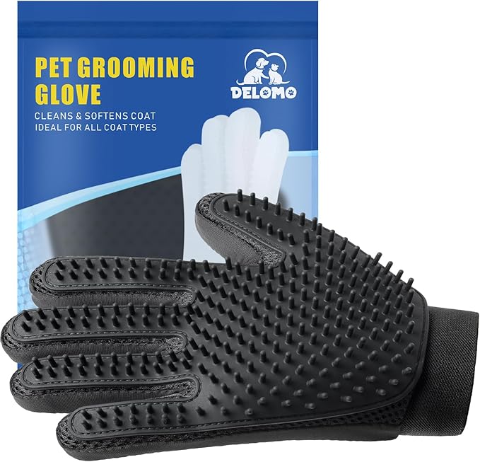 Pet Hair Remover Glove - Gentle Pet Grooming Glove Brush - Deshedding Glove - Massage Mitt with Enhanced Five Finger Design - Perfect for Dogs &amp; Cats with Long &amp; Short Fur - 1 Pack (Right-hand), Black