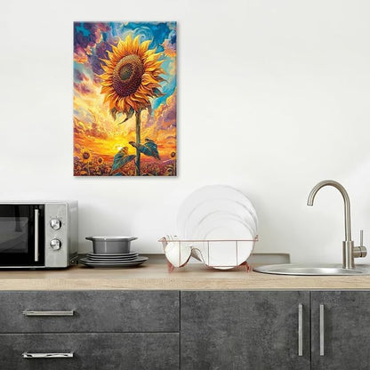Sunflower Wall Art Canvas Yellow Floral Wall Decor Prints Framed Painting Pictures Gifts Artwork for Bathroom Bedroom Living Dining 16"x24"