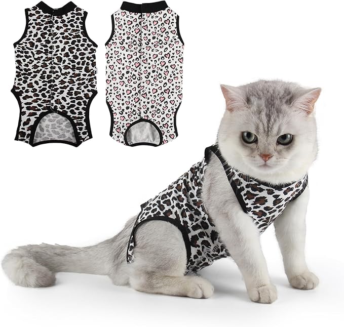 2 Packs Cat Surgery Recovery Suit Surgical Clothes Abdominal Wounds Anti-Licking Cat Bodysuit Onesie Substitute E-Collar&amp; Cone