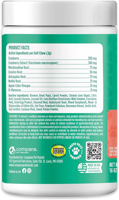 Doggie Dailies Cranberry Supplement for Dogs - Urinary Tract, Bladder &amp; Kidney Support for Dogs - Cranberry for dogs with Marshmallow Root, Licorice Root &amp; Apple Cider Vinegar (Chicken) 225 Soft Chews