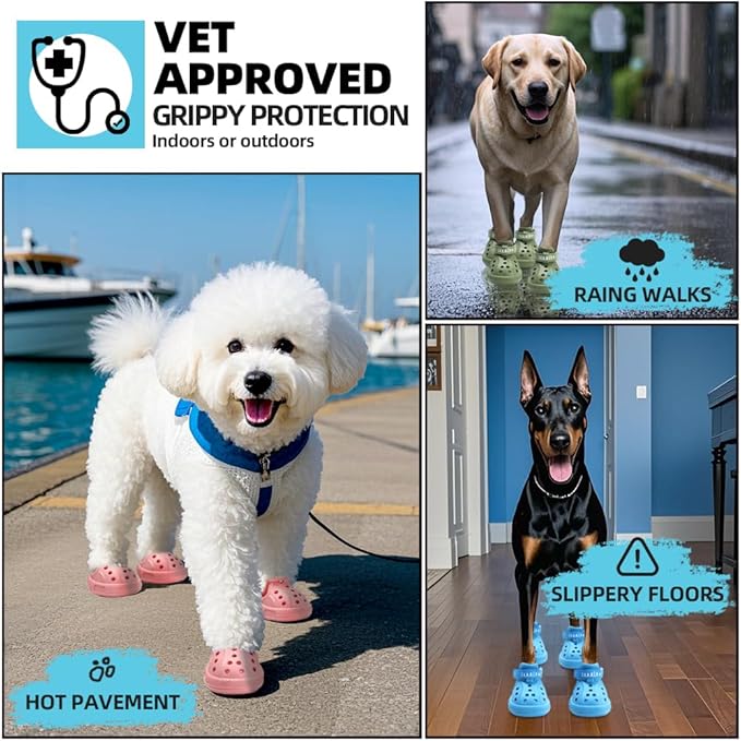 JZXOIVA Dog Shoes for Hot Pavement, Dog Booties for Small Dogs, Breathable Dog Boots &amp; Paw Protectors, Adjustable Non-Slip Dog Rain Booties, Waterproof Pets Sandals for Beach Pink Size 3