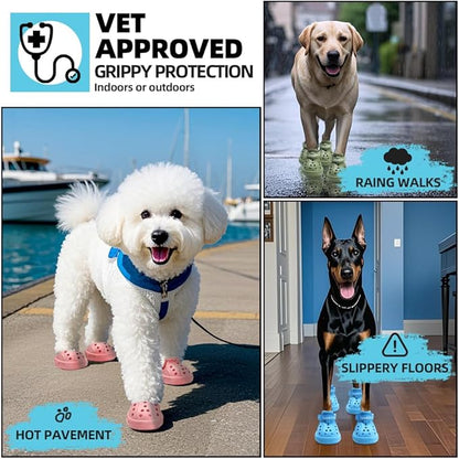 JZXOIVA Dog Shoes for Hot Pavement, Dog Booties for Small Dogs, Breathable Dog Boots &amp; Paw Protectors, Adjustable Non-Slip Dog Rain Booties, Waterproof Pets Sandals for Beach Pink Size 3