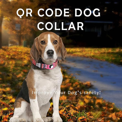 Reflective Dog Collar with Apple AirTag Holder &amp; QR Code Pet ID Tag,Soft Nylon Adjustable Dog Tracker Collar with Safety Lock for Medium Dogs (Rose Red, M)