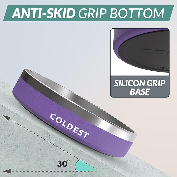 Coldest Dog Bowl - Anti Rust Metal, Non Slip, 3 Layers Insulated Stainless Steel Dog Bowls - Spill Proof &amp; Heavy Duty - Water Bowl for Dogs, Cats &amp; Pets, Dish Washer Safe (21 oz, Galaxy Purple)