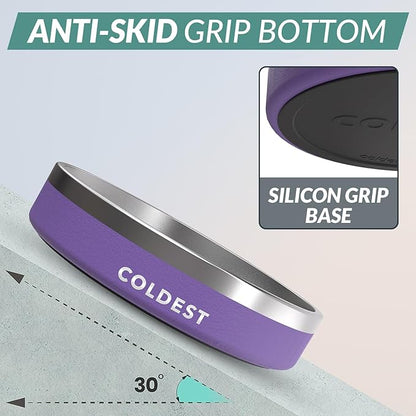 Coldest Dog Bowl - Anti Rust Metal, Non Slip, 3 Layers Insulated Stainless Steel Dog Bowls - Spill Proof &amp; Heavy Duty - Water Bowl for Dogs, Cats &amp; Pets, Dish Washer Safe (21 oz, Galaxy Purple)