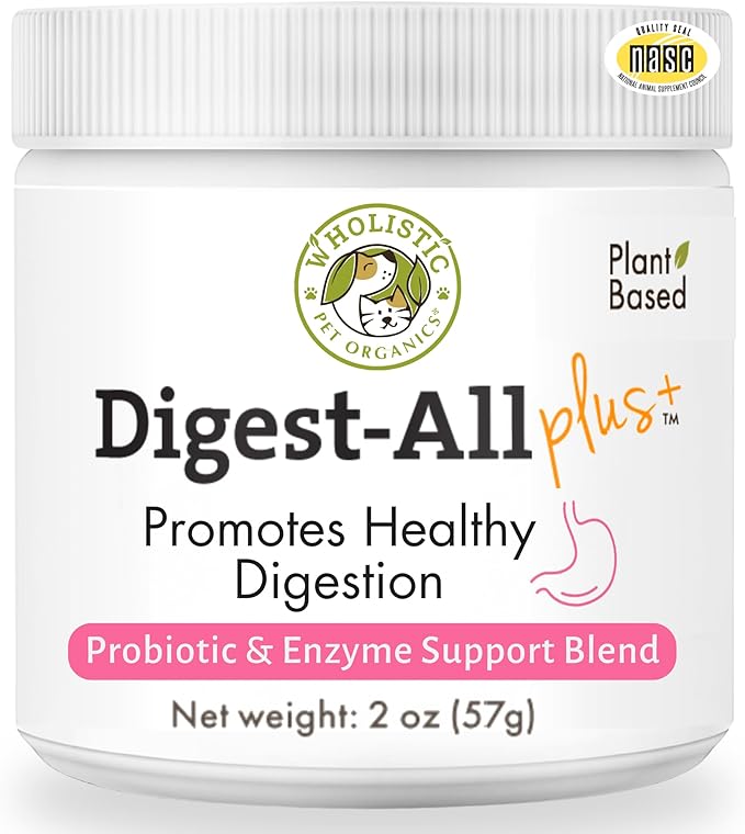Wholistic Pet Organics Probiotics for Dogs with Digestive Enzymes &amp; Prebiotic Fiber - 2 Oz - Daily Cat &amp; Dog Probiotics for Digestive Health, Anti Diarrhea &amp; Gut Support - Natural Powder Supplement
