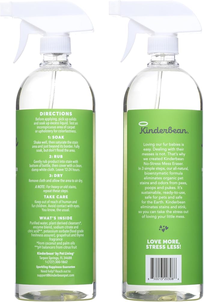 Dog &amp; Cat Urine Stain and Odor Eliminator for Carpet, Upholstery, Hard Floors - 2-Pack 32 oz., Grapefruit &amp; Thyme Scent, Enzyme Bio-Active Formula with Squeeze and Spray Top