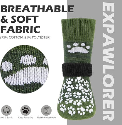 EXPAWLORER Anti Slip Dog Socks to Prevent Licking Paws, Shoes for Hot Pavement, Dog Booties for Small Medium Large Senior Dogs, Traction Control Boots &amp; Paw Protectors for Hardwood Floors ArmyGreen