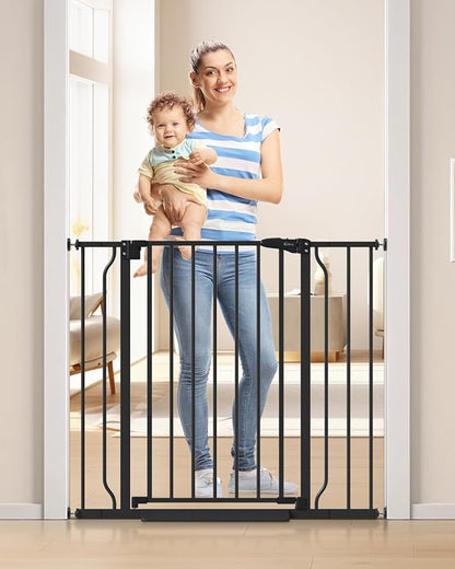 34" Extra Tall Baby Gate for Stairs, Auto Close Stroller Friendly Dog Gate Indoor for Doorways, Pressure Mounted 29"-40" W Baby Gate, Easy Walk Through Gate for Children &amp; Pets, Black