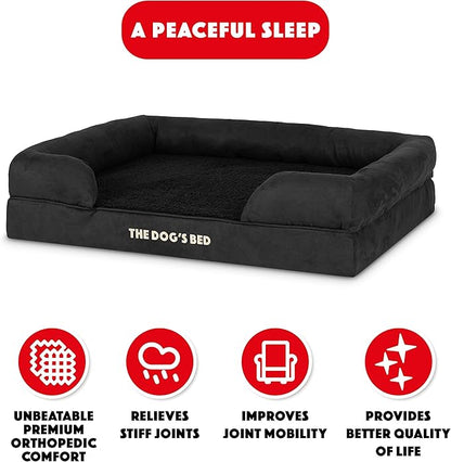 The Dog’s Bed, Large Black Faux PL 36x27, Memory Foam, Pain Relief: Arthritis, Hip &amp; Elbow Dysplasia, Post Surgery, Lameness, Supportive, Calming, Waterproof Washable Cover, Veterinary Approved