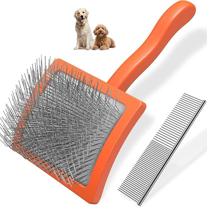 2PCS Slicker Brush for Dogs &amp; Pet Comb,Professional Dog Grooming Brush (Goldendoodles,Poodles,Labradoodles) with Extra Long Pins to Effectively Remove Tangles, Knots and Mats (Orange)