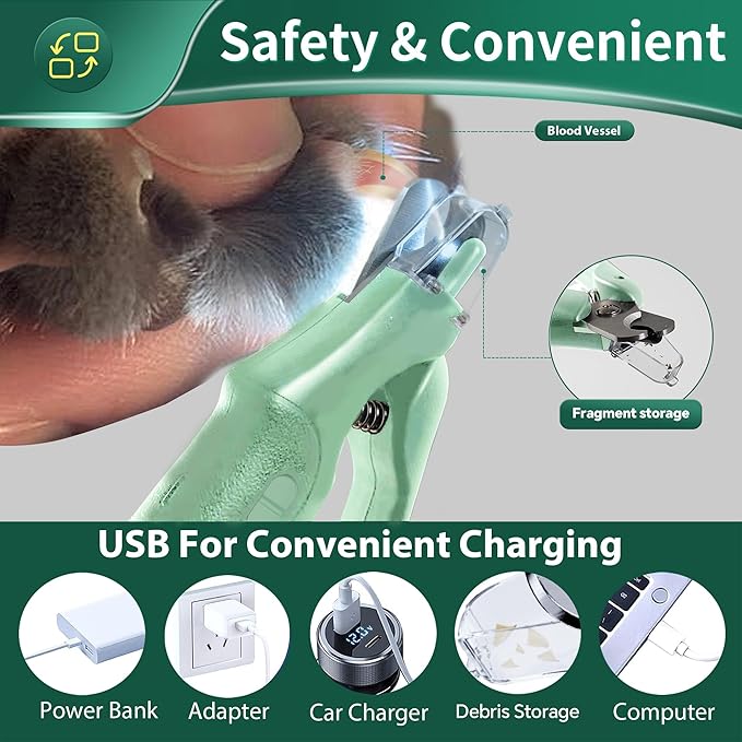 Dog Nail Clippers &amp; Cat Nail Clipper with Catcher, 2 in 1 Dog Nail Trimmers &amp; Grinder with Light for Large Small Dogs Cats,Silent Groom Pro Claw Trimmer, Rechargeable Dogs Nails Grinder Quiet