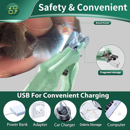 Dog Nail Clippers &amp; Cat Nail Clipper with Catcher, 2 in 1 Dog Nail Trimmers &amp; Grinder with Light for Large Small Dogs Cats,Silent Groom Pro Claw Trimmer, Rechargeable Dogs Nails Grinder Quiet