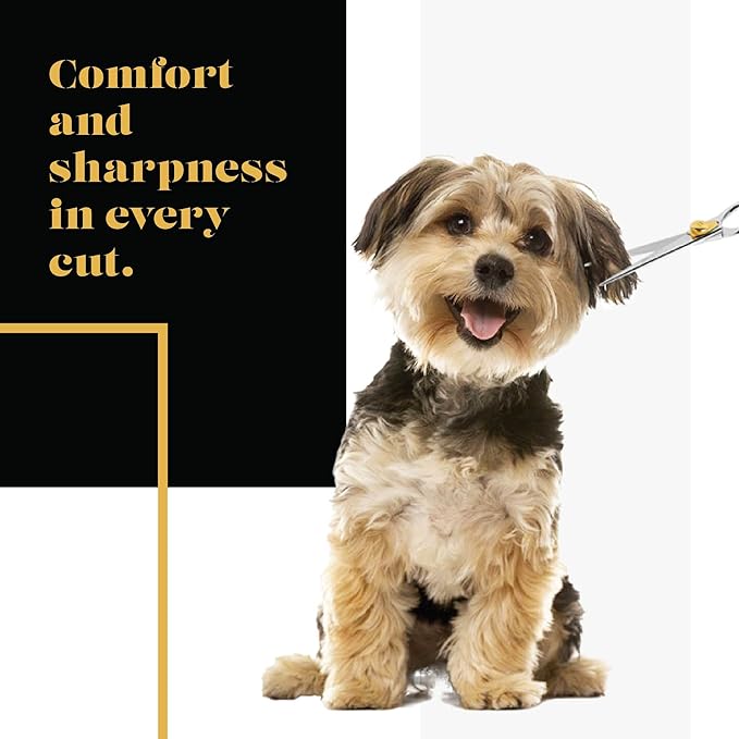 Sharf Gold Touch Pet Grooming Shear | Straight Cat &amp; Dog Grooming Scissors | 7.5 Inch | 440c Japanese Stainless Steel Pet Dog Shearing Scissors | Animal Shears with Removable Comfort Rings
