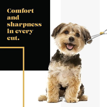 Sharf Gold Touch Pet Grooming Shear | Straight Cat &amp; Dog Grooming Scissors | 7.5 Inch | 440c Japanese Stainless Steel Pet Dog Shearing Scissors | Animal Shears with Removable Comfort Rings
