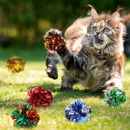 Silkfly 30 Pcs Polyester Film Crinkle Balls Cat Toys 2.36" Interactive Crinkle Ball, Colorful Chew and Chase Cat Toys for Indoor Kittens to Keep Fit Active