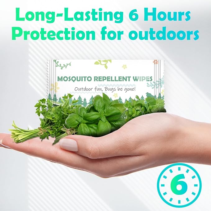 Natural Mosquito Repellent Wipes, DEET Free Insect &amp; Bug Repellent Wipes, Easy to Use, Long Lasting, Travel Sized