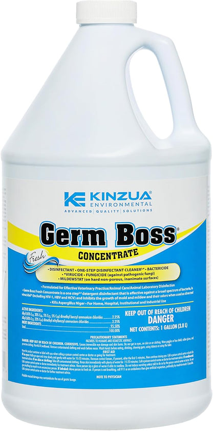 KINZUA ENVIRONMENTAL Germ Boss, Multipurpose Disinfectant Cleaner &amp; Deodorizer, Disinfectant Liquid Concentrate with Fresh Scent for Homes, Kennels, Institutional &amp; Industrial Strength, 1 Gal