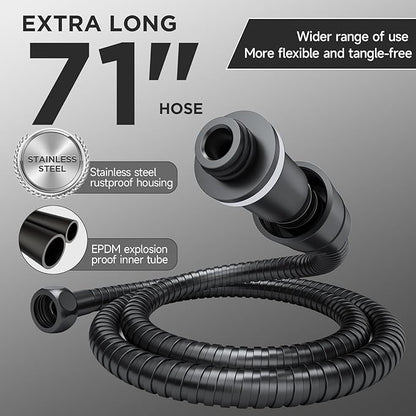Veken Wide Rain Shower Head with 6 Modes Handheld Water Spray，High Pressure Showerhead Combo with Arm for Bathroom Accessories，Home Decor Adjustable Dual Shower with Anti-Clog Nozzles，Matte Black